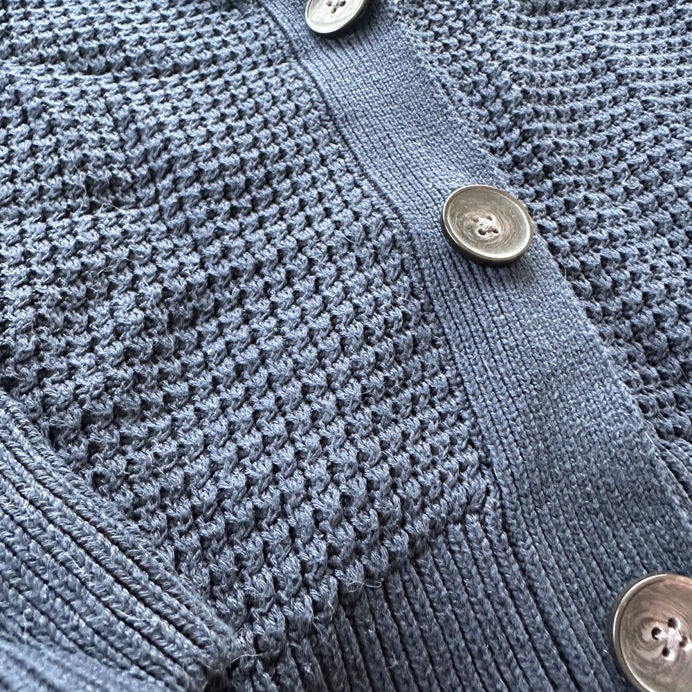 Banana Republic Women's Waffle Knit V-neck 3 Button Cardigan Navy Size Large - Picture 4 of 9